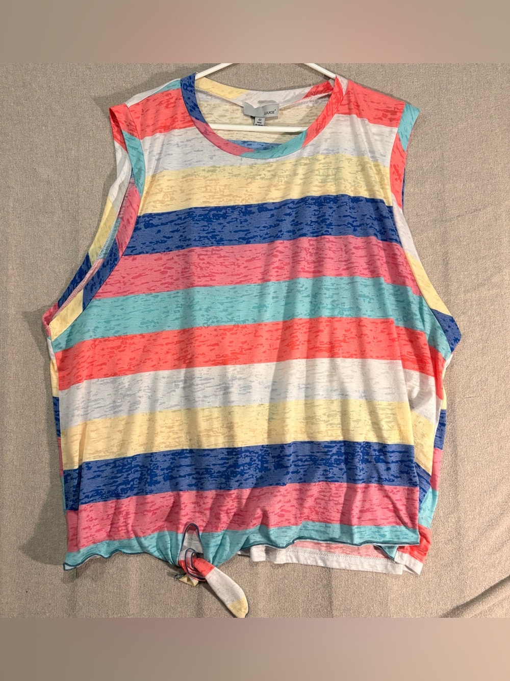 Luukse 4X tank with front tie.Multiple colours stripes. Sheer. Small 4X